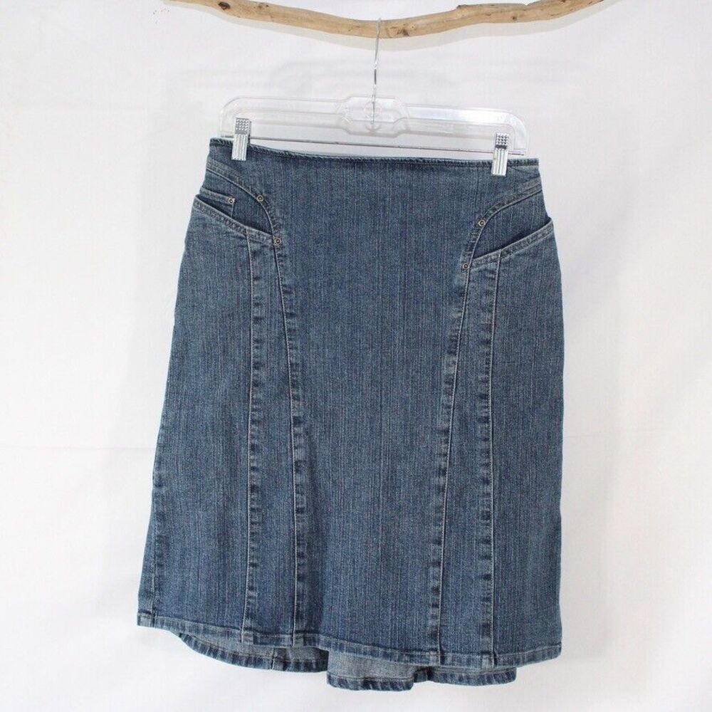 FDJ French Dressing Modest Midi Knee Length Blue Jean Skirt Size Medium Paneled